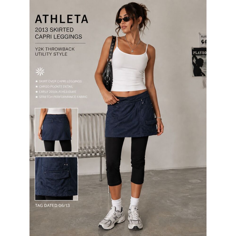 Athleta Skirted Capri Leggings Womens S 2013 Cargo Utility Y2K Throwback Blue